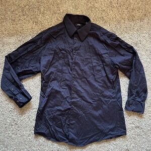 Alfani Dress Shirt Men's Large 16.5 32-33 Navy Blue Button Up